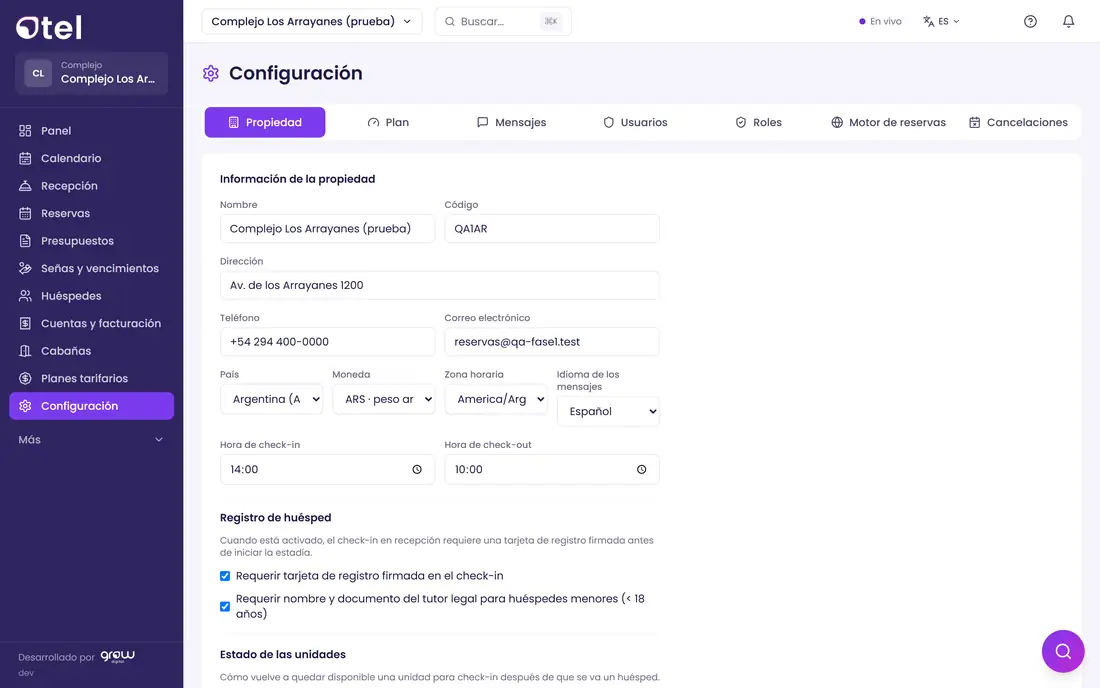 Configuración del complejo